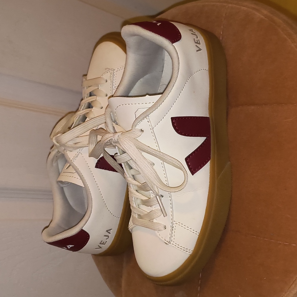 Veja White Sneakers with Burgundy V and Gum Sole - Picture 5 of 10